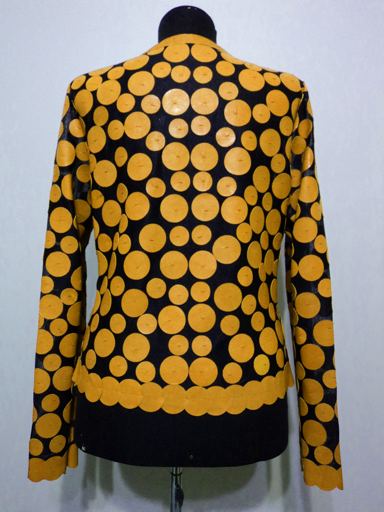 Yellow Leather Leaf Jacket for Women Design 07 Genuine Short Zip Up Light Lightweight