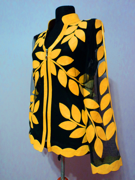 Yellow Leather Leaf Jacket Women Design Genuine Short Zip Up Light Lightweight