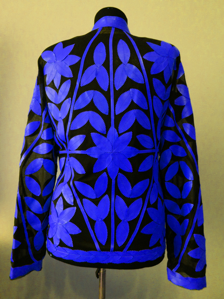Blue Leather Leaf Jacket for Women [ Design 03 ]
