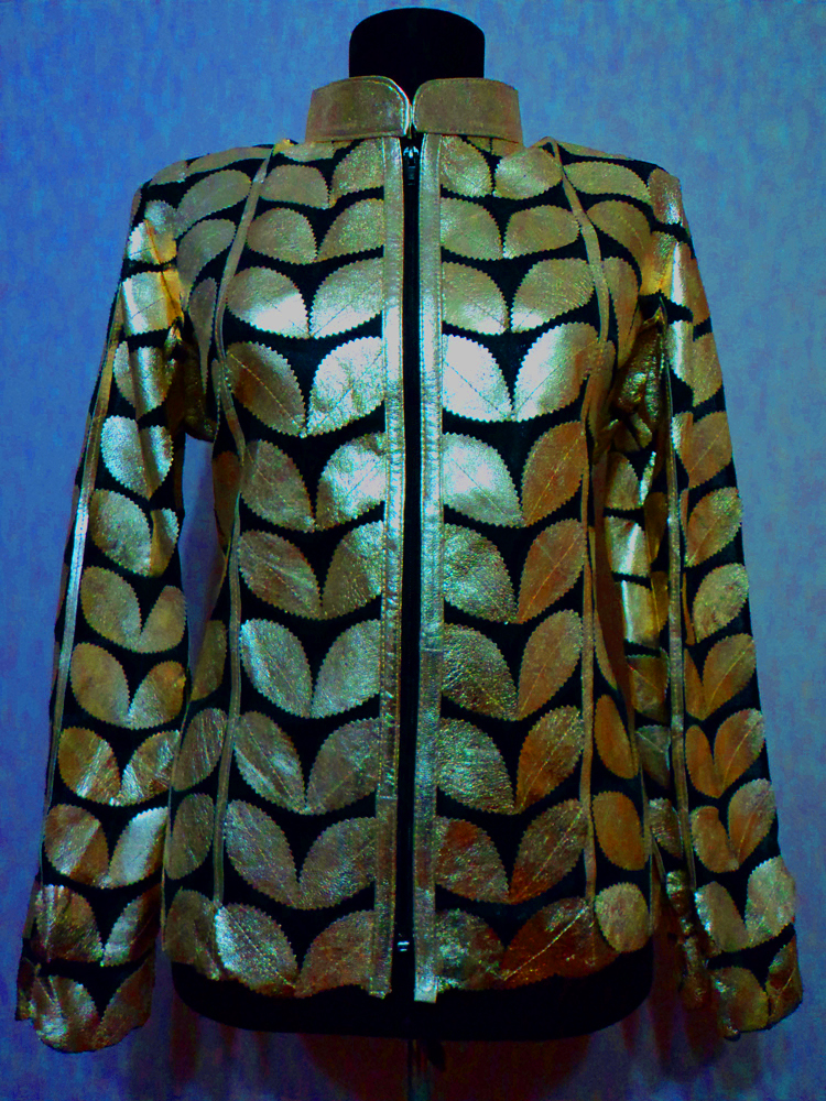 Womens Gold Leather Leaf Jacket